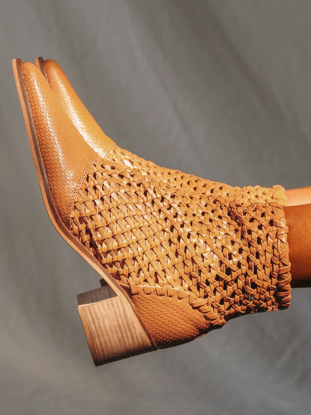 Free People In The Loop Tan Leather Woven Boots